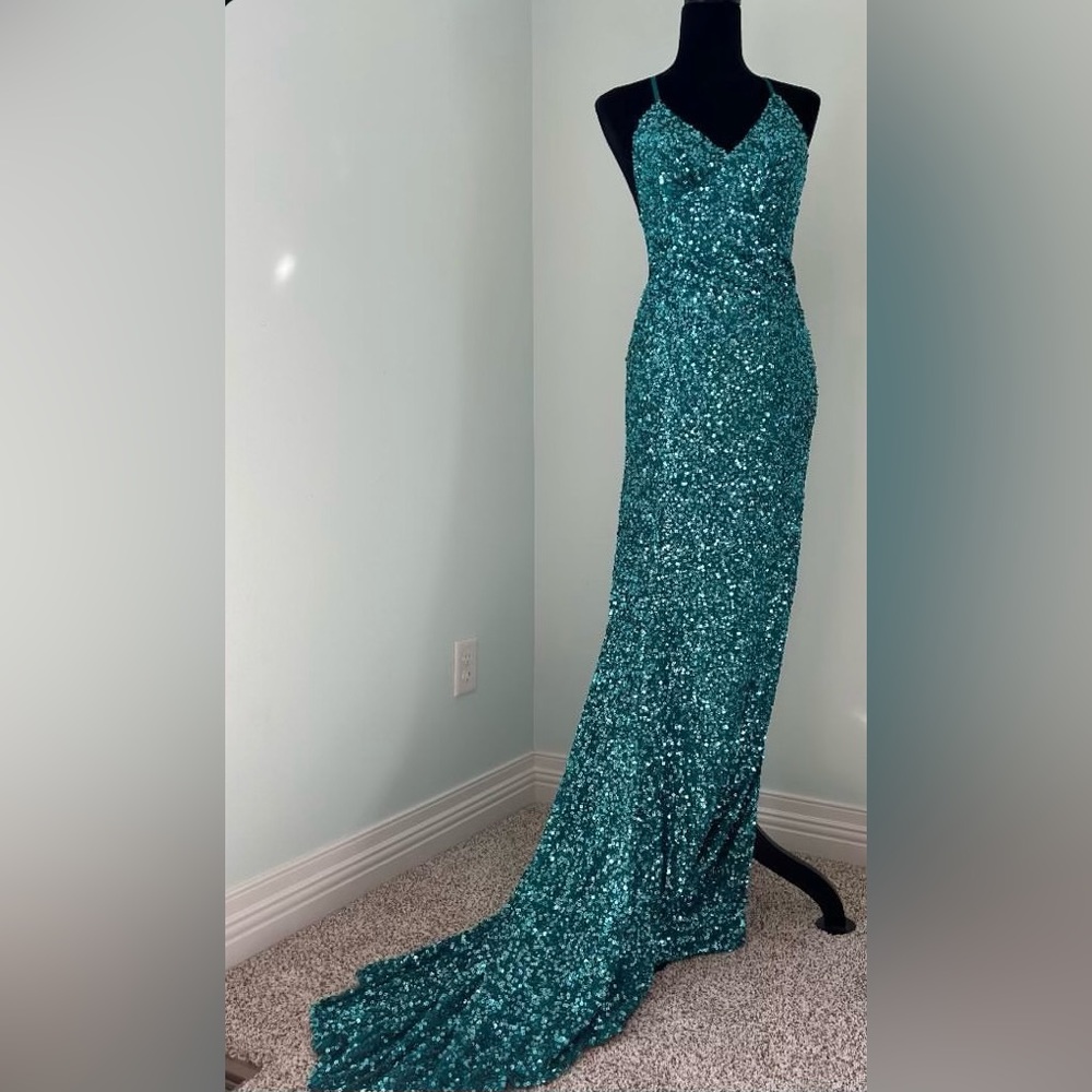 Teal Sequin Prom Dress